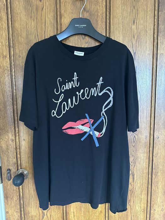 Saint Laurent Paris Saint Laurent black logo no smoking lips t