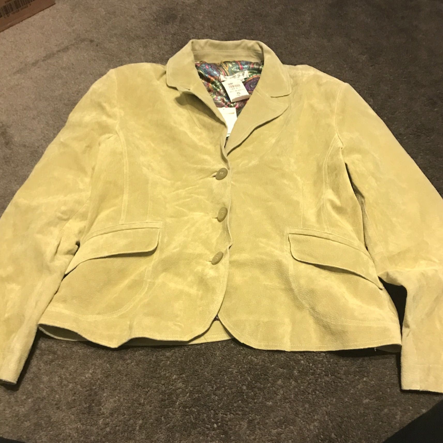 Coldwater Creek Coldwater Creek Blazer Short Sleeve Women Pxl Mustard Yellow Suede 3 Button Blazer Jacket Size XL / US 12-14 / IT 48-50 - 2 Thumbnail