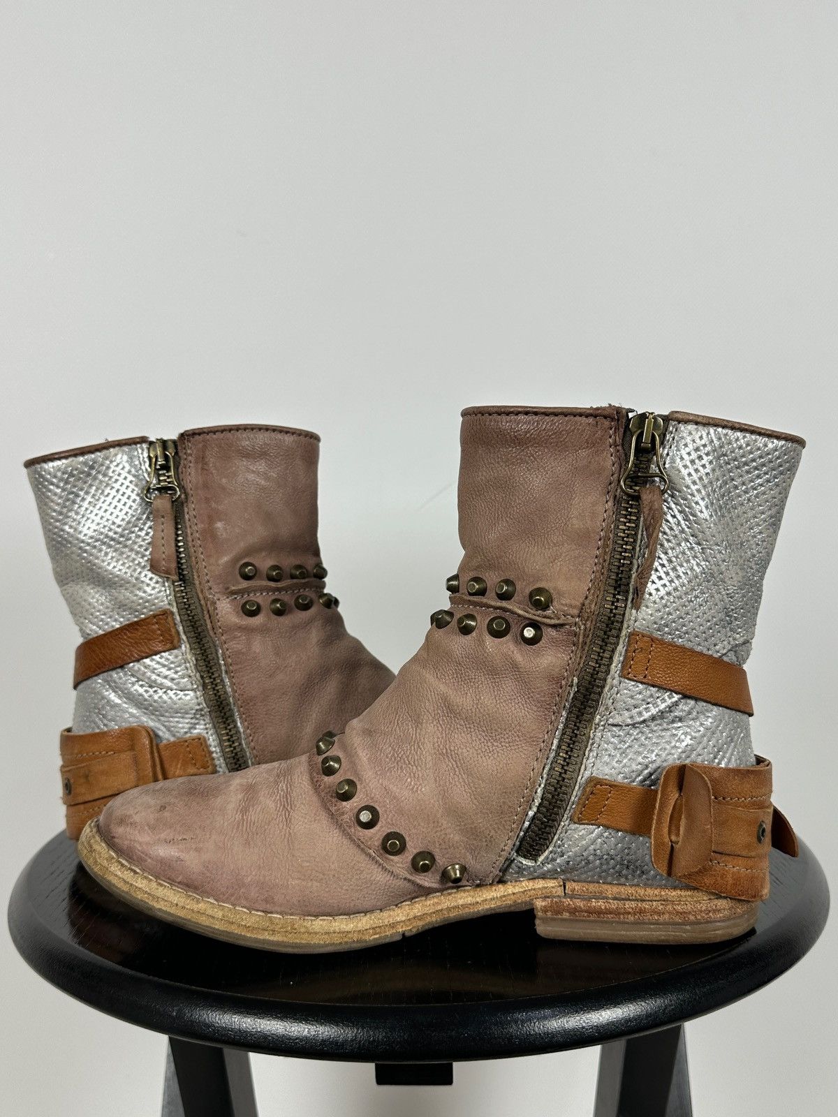 A.S.98 A.S.98. Leather Biker Ankle Studded Buckle Strap Boots Size US 6 / IT 36 - 9 Thumbnail