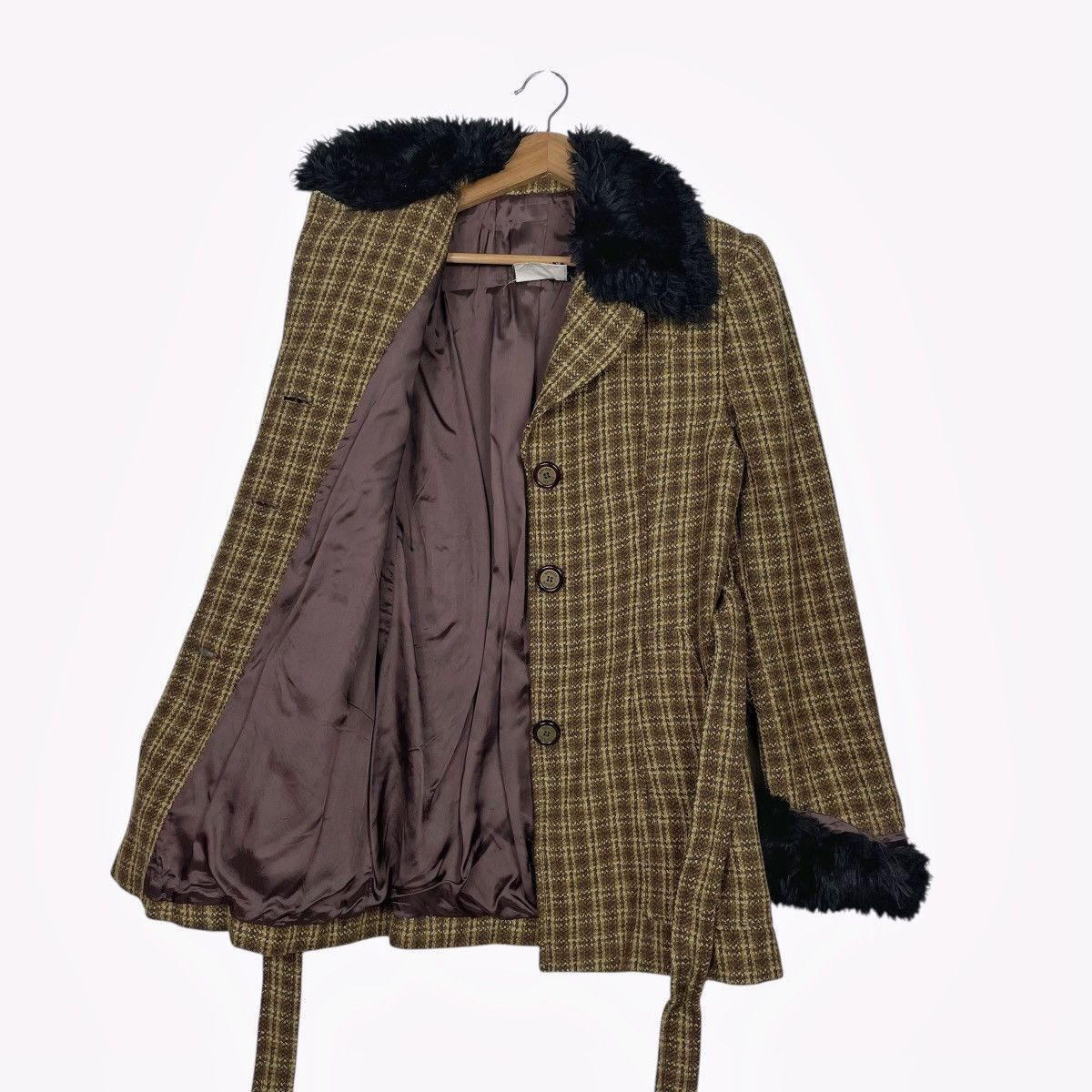 Other Spazio Jeans Plaid Wool Fur Jacket Size M / US 6-8 / IT 42-44 - 9 Thumbnail
