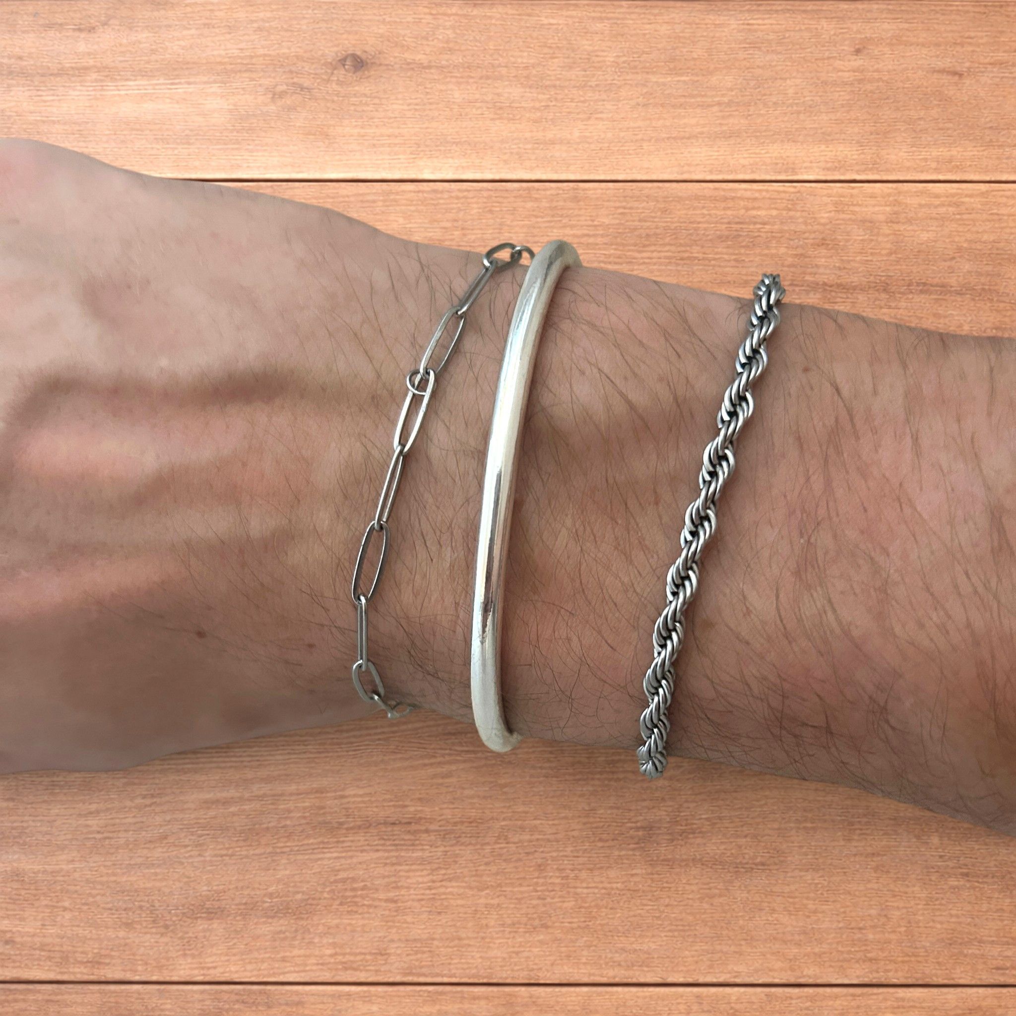 Japanese Brand Trio of stainless steel bracelets in silver. Size ONE SIZE - 1 Thumbnail