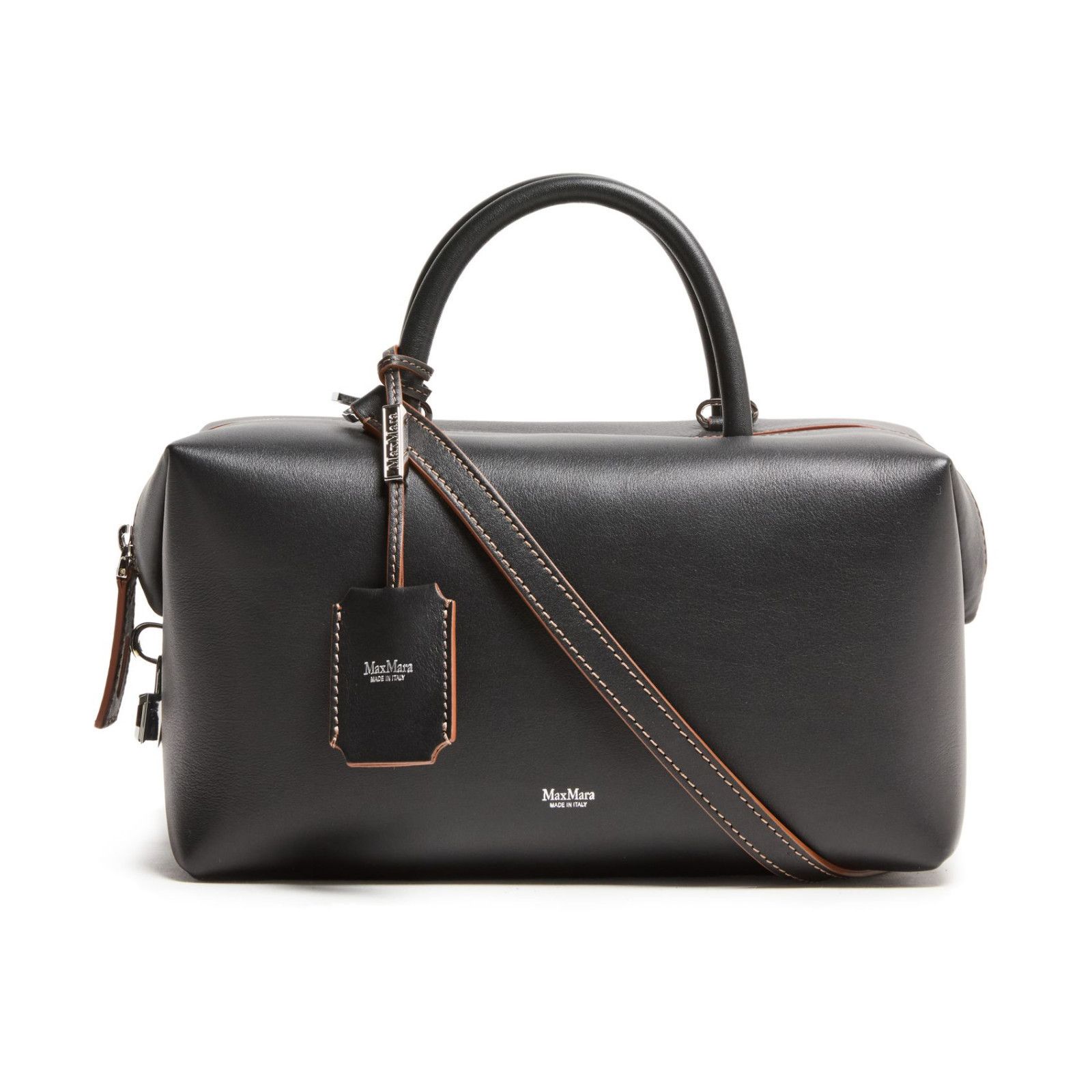 MAX MARA Holdall Medium Black Leather Top Handle Bag New/Aut