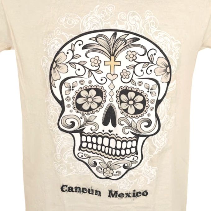 Sugar Cancun Mexico T Shirt Mens Size Small Yellow Sugar Skull Travel Destination Size US S / EU 44-46 / 1 - 2 Thumbnail