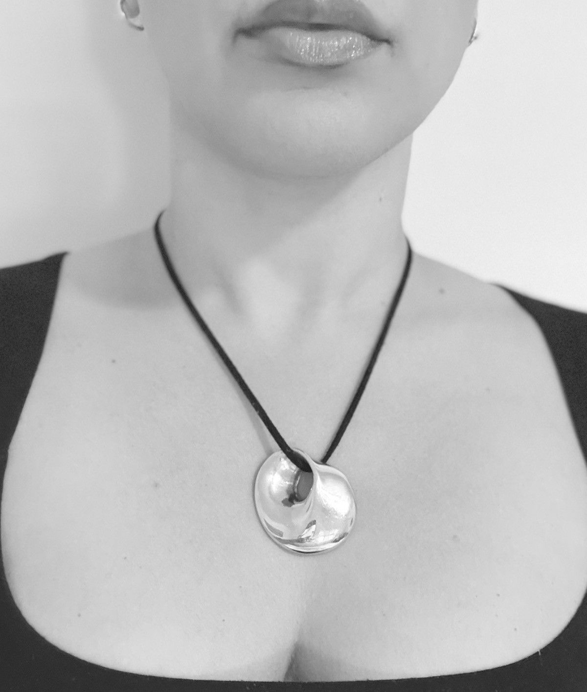 Vintage Modernist Sterling Silver Pendant on a 20" Fabric Necklace Size ONE SIZE - 1 Thumbnail