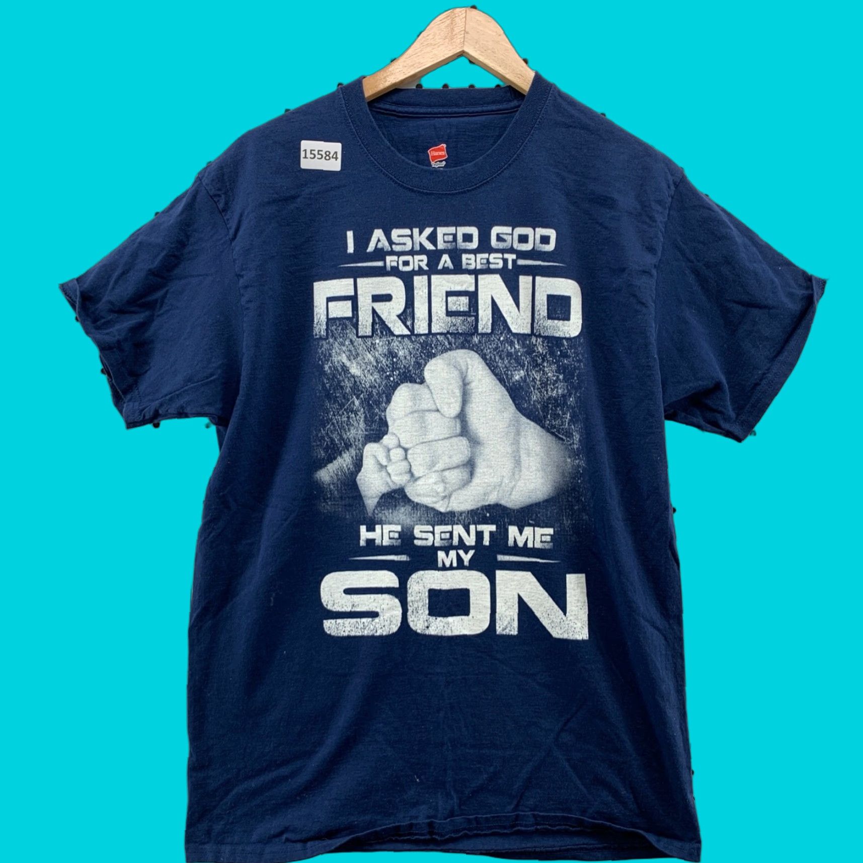 Hanes Religious Dad Shirt Mens Large God Sent Quote Son Short Sleeve Shirt Size US L / EU 52-54 / 3 - 1 Thumbnail
