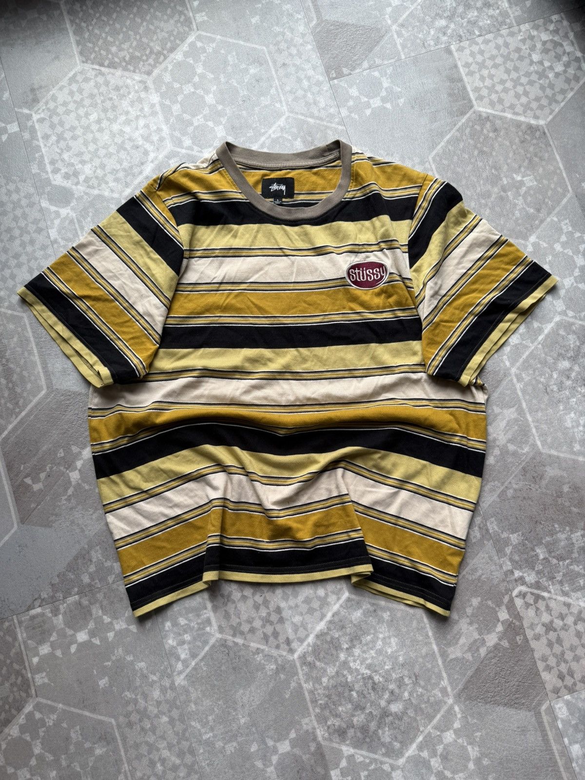 Stussy Stussy Striped Logo Tee — Yellow/Black/Cream Size US L / EU 52-54 / 3 - 1 Thumbnail