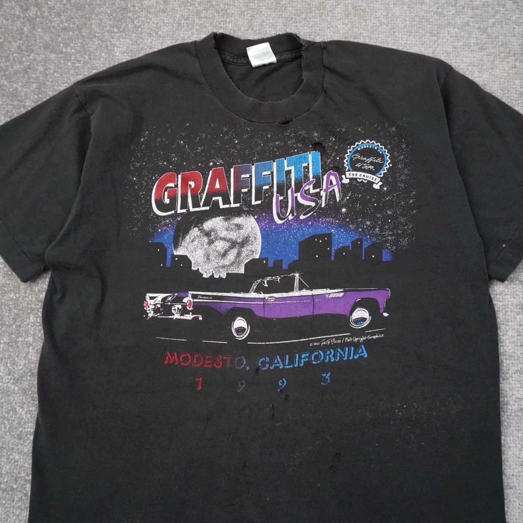 Vintage VINTAGE Thrashed Modesto Cal Graffiti Mens Large Black Size US L / EU 52-54 / 3 - 6 Thumbnail