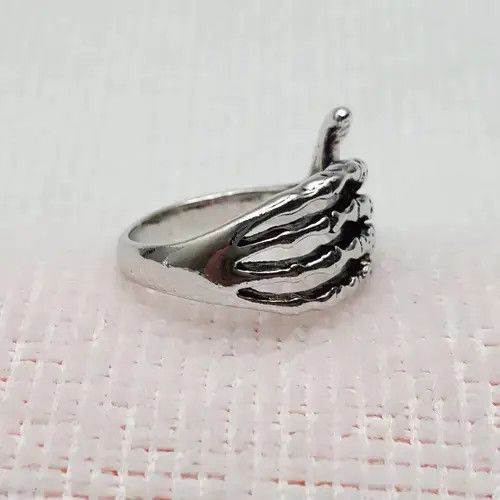 Ring Of Fire Silver Gothic Skulls Skeleton punk Hand Ring Size - 10 RGN Size ONE SIZE - 4 Thumbnail