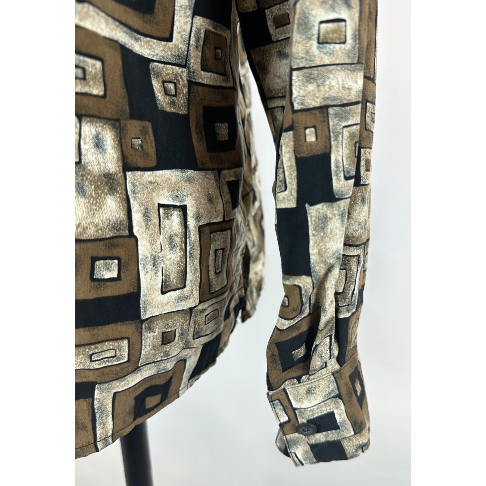 Vintage VINTAGE Notations Geometric Print Shirt Brown 90s Boxy Fit Collared Long Sleeve Blouse Women Medium Size M / US 6-8 / IT 42-44 - 7 Thumbnail