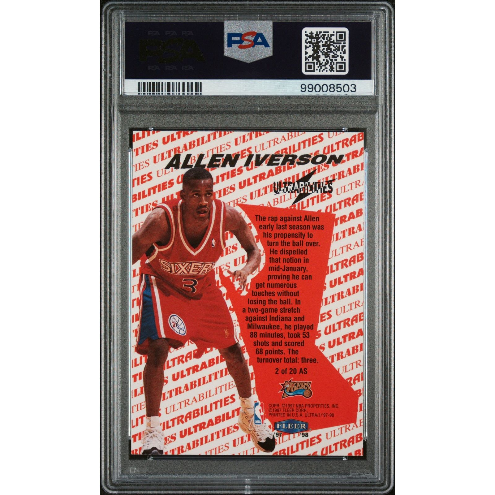 NBA 1997 Fleer Ultra Ultrabilities 2AS Allen Iverson PSA 10 Size ONE SIZE - 2 Thumbnail