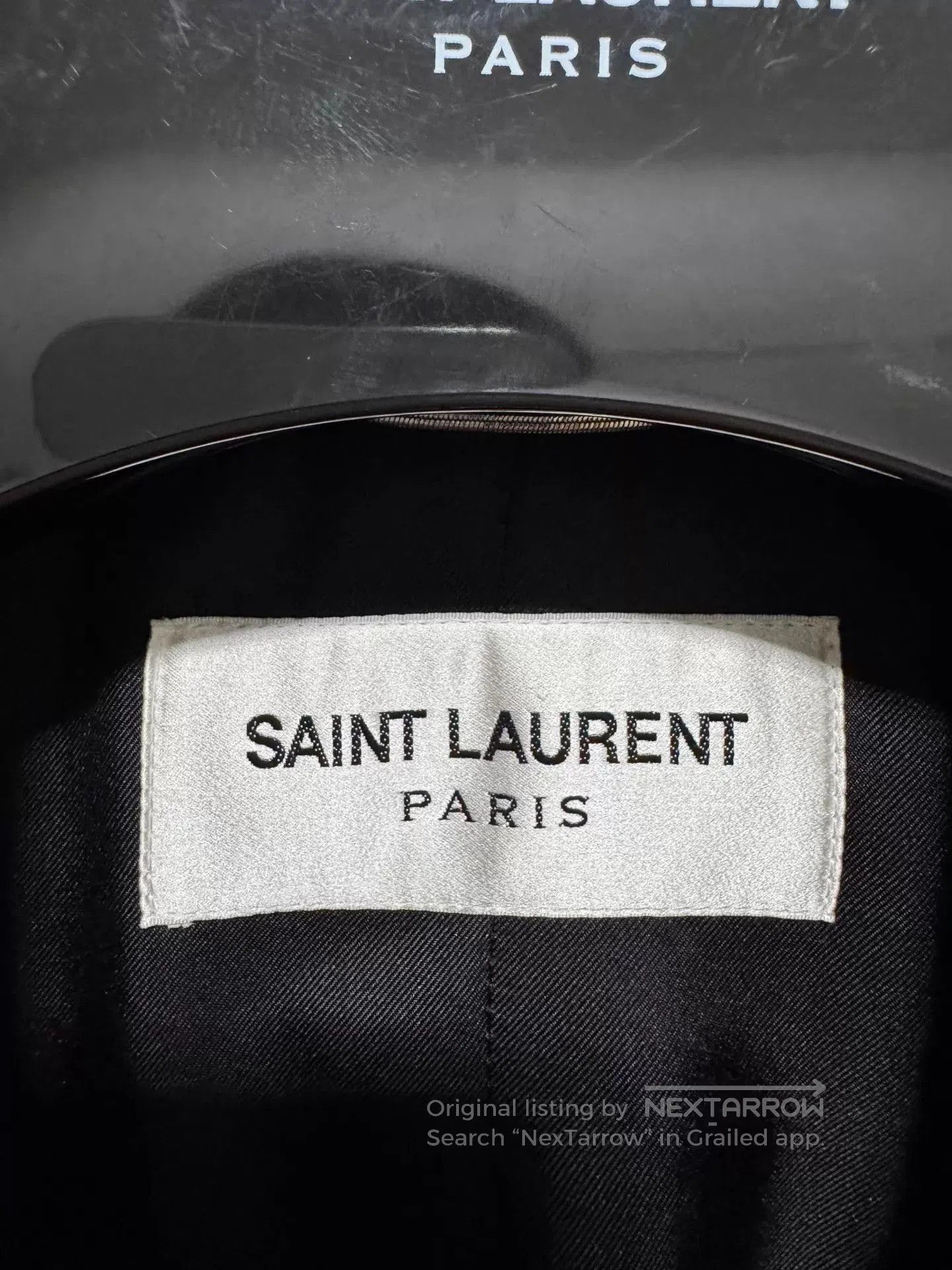 Saint Laurent Paris Black Pinstriped Long Coat Size L. Size US L / EU 52-54 / 3 - 5 Thumbnail