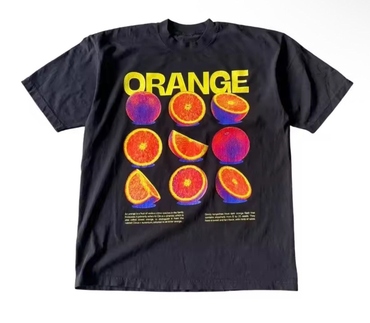 Japanese Brand Streetwear Orange Fruit Black T-Shirt Punk Graphic Tees Size US XL / EU 56 / 4 - 1 Thumbnail