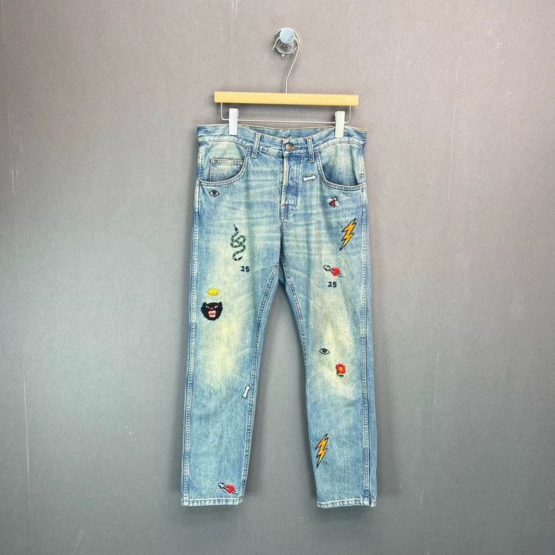 Gucci Gucci Cartoon Embroidered Denim Pants Size US 32 / EU 48 - 1 Thumbnail