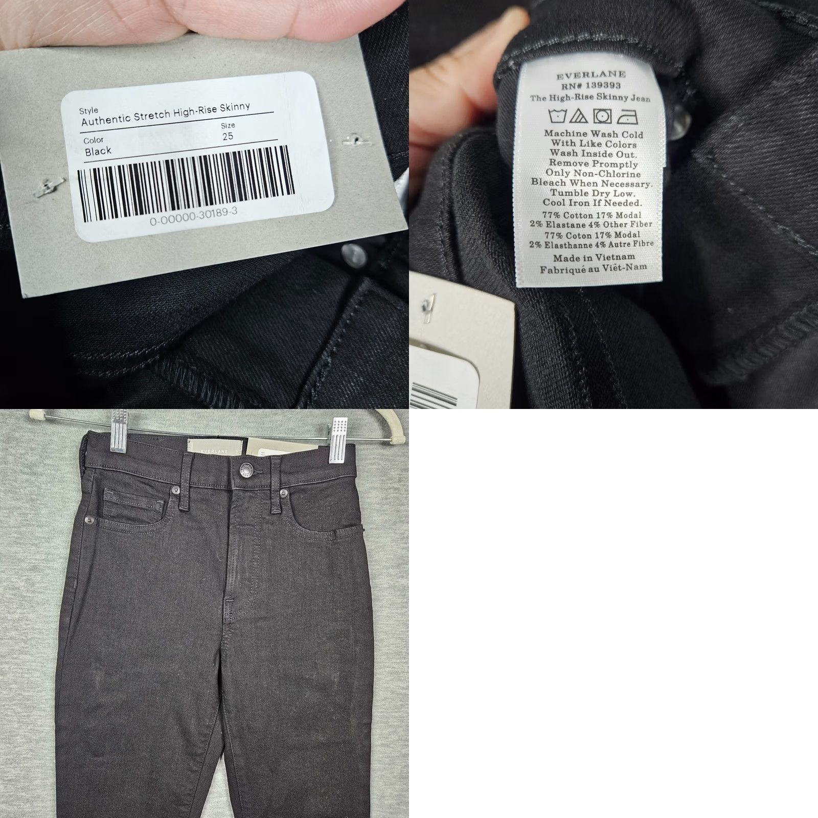 Everlane EVERLANE Women's Black Authentic Stretch High-Rise Skinny Jeans Size 25 NEW Jeans Womens Black 25 Skinny Size 42" / US 20 - 8 Thumbnail