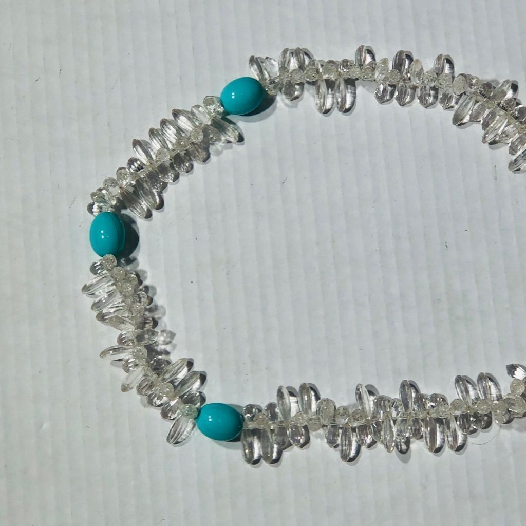 Vintage Beaded Silver Chain Necklace Earring Set Clear Turquoise Size ONE SIZE - 3 Thumbnail