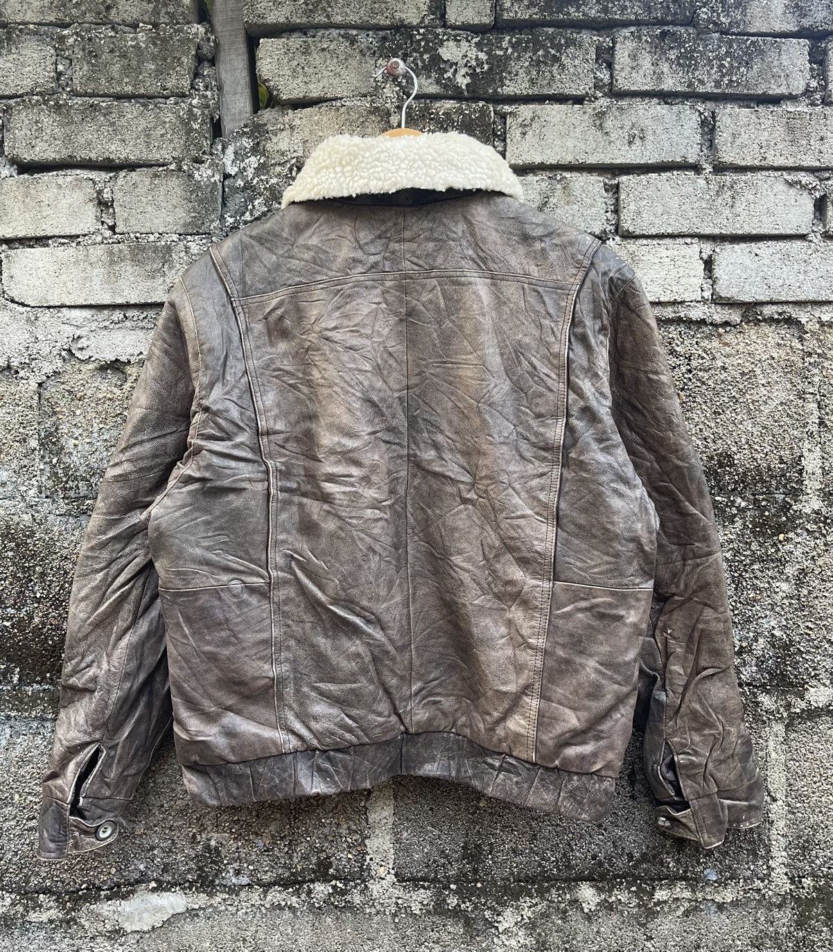 Vintage VTG 80s Clipper Mist Leather Bomber Jacket Faux Shearling Size US M / EU 48-50 / 2 - 2 Thumbnail