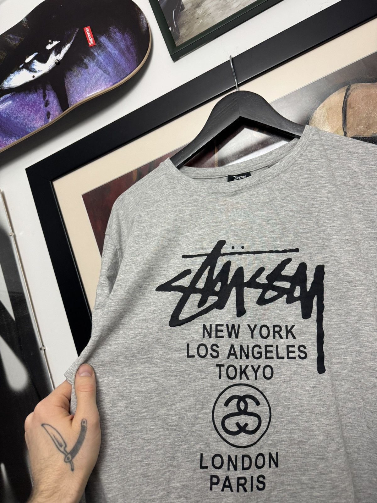 Stussy Tee World Tour Gray Streetwear Hype Surf Skate Y2k