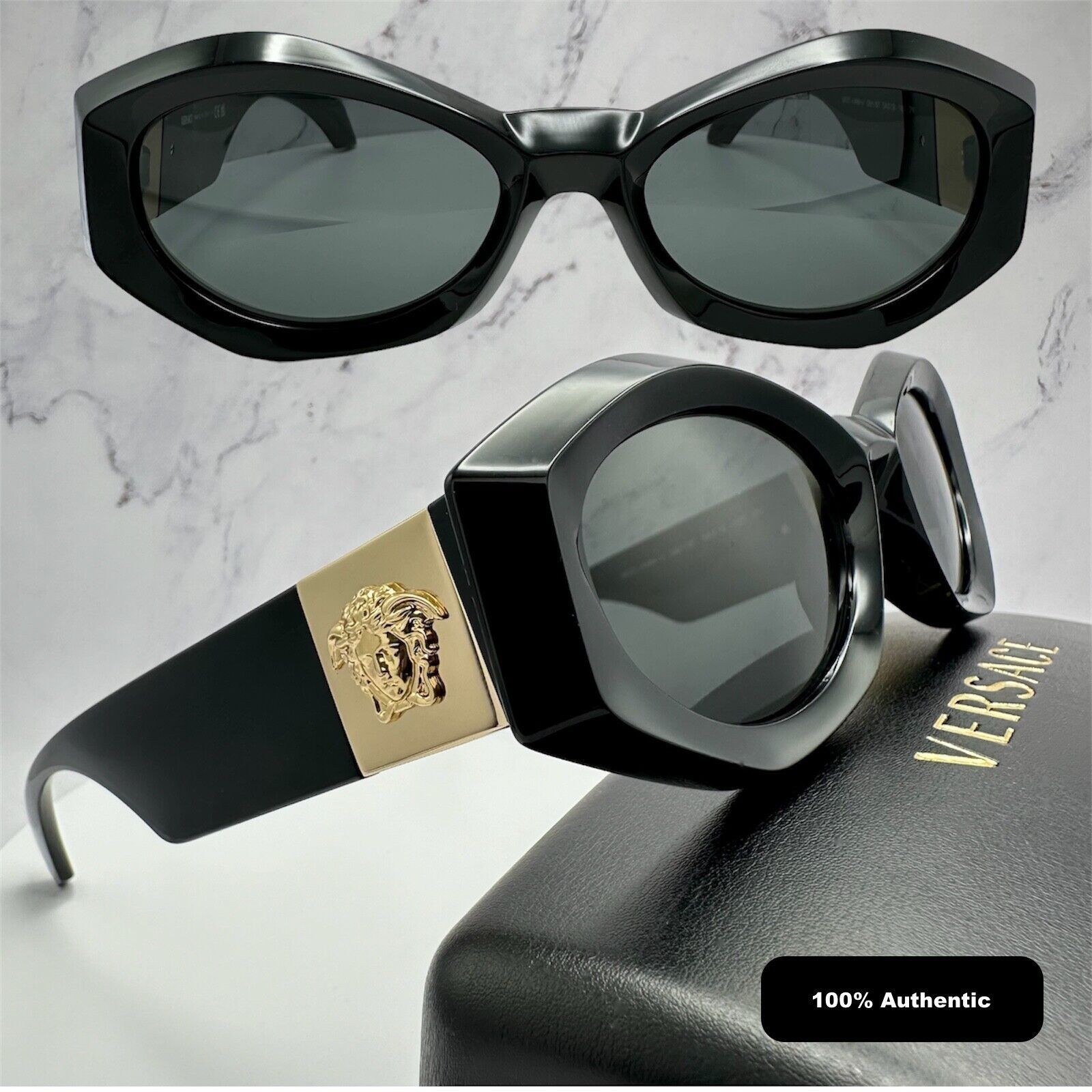Versace New Versace Sunglasses Black Gold Medusa Plaque Oval Italy Size ONE SIZE - 22 Thumbnail