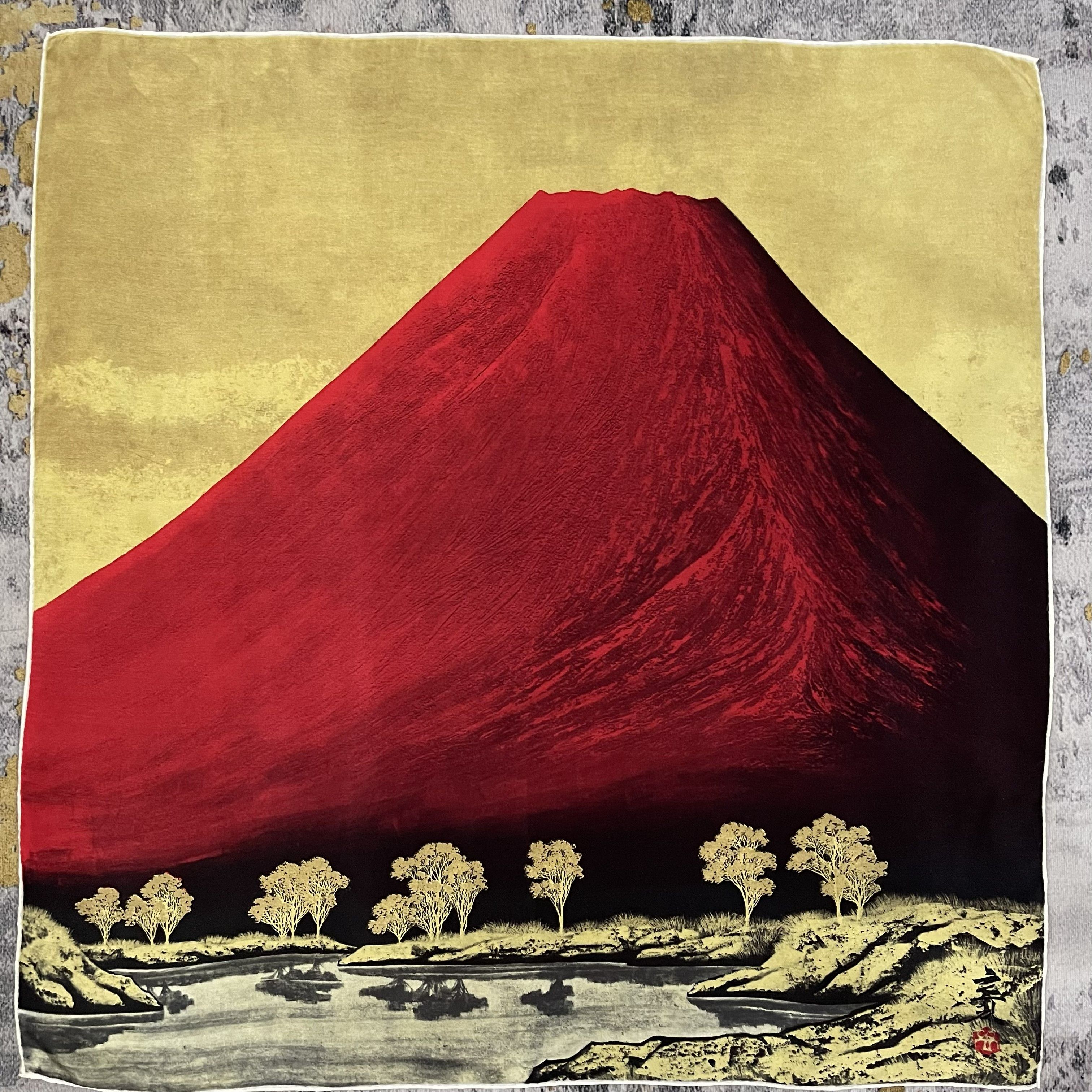 Japanese Brand Vintage Japanese Fujiyama Mountain Silk Scarf - S7023 Size ONE SIZE - 7 Thumbnail