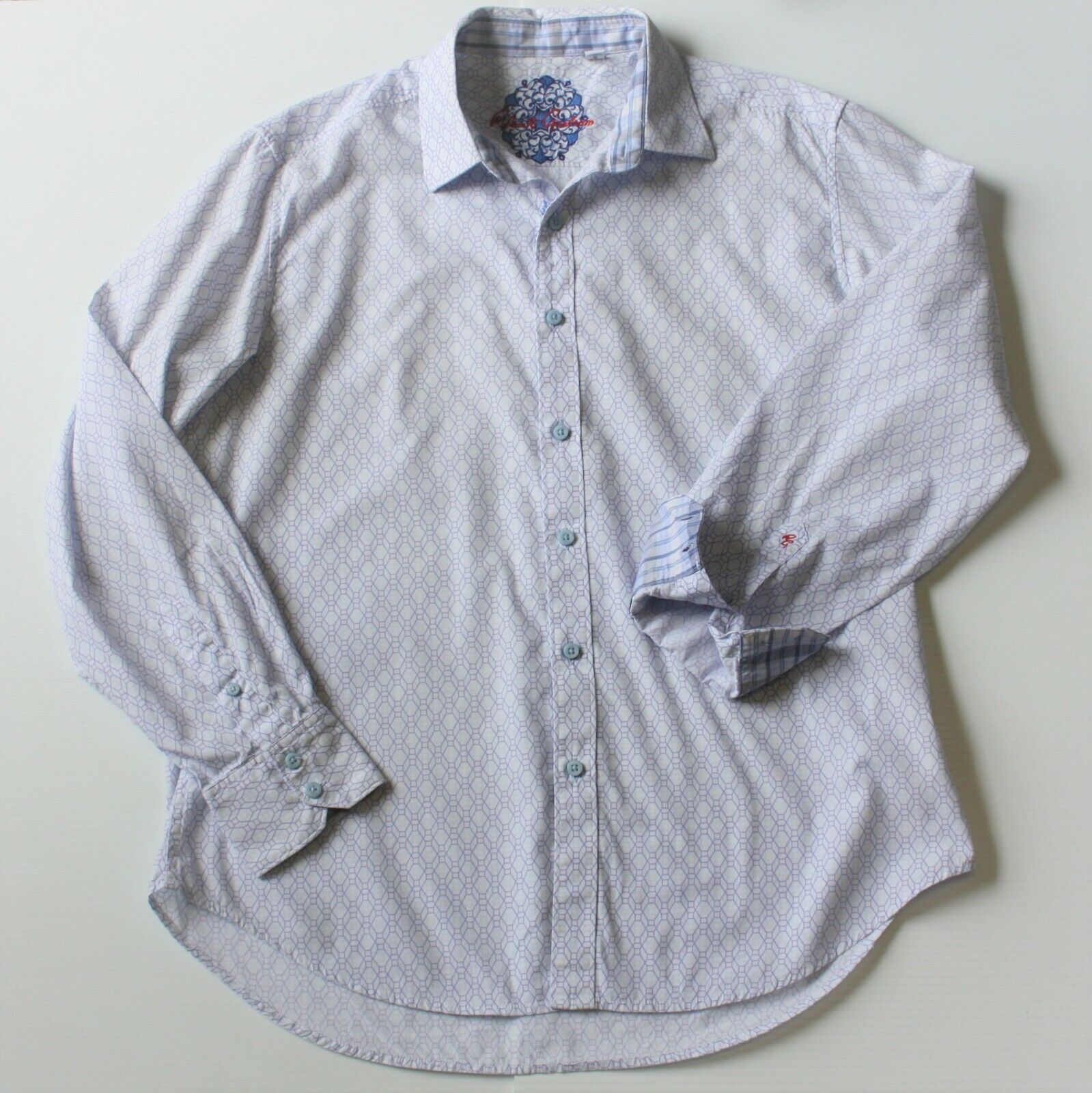 Robert Graham Geometric Print Light Blue Dress Shirt size L MSRP $198 Size US L / EU 52-54 / 3 - 1 Thumbnail