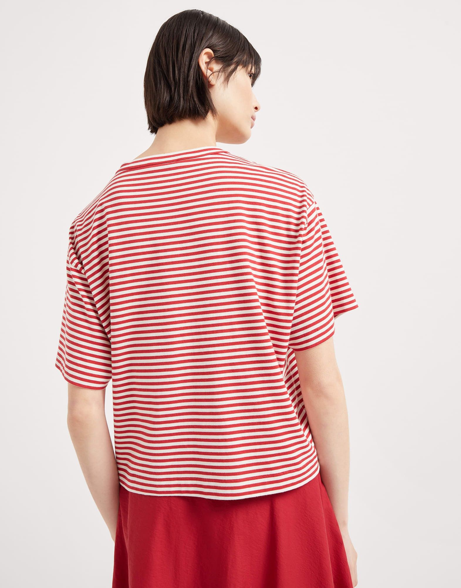 Brunello Cucinelli o1la1rc1a0326 Striped Jersey Cropped T-Shirt in Red Size L / US 10 / IT 46 - 2 Thumbnail