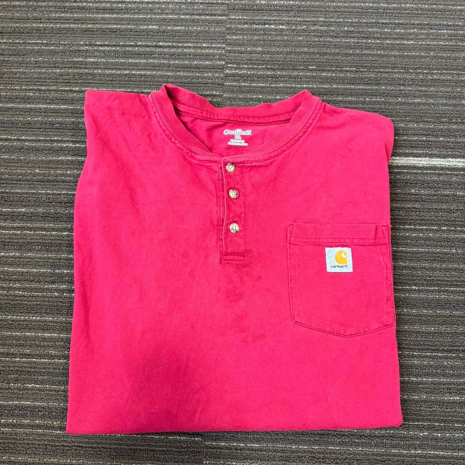 Carhartt Bright Bold Red Distressed Carhart Button Fly Tshirt Size US XL / EU 56 / 4 - 2 Thumbnail