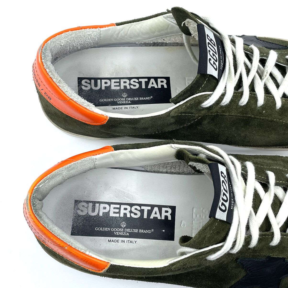 Designer Distressed Golden Goose Superstar Olive Suede Sneakers Size US 10 / EU 43 - 5 Thumbnail