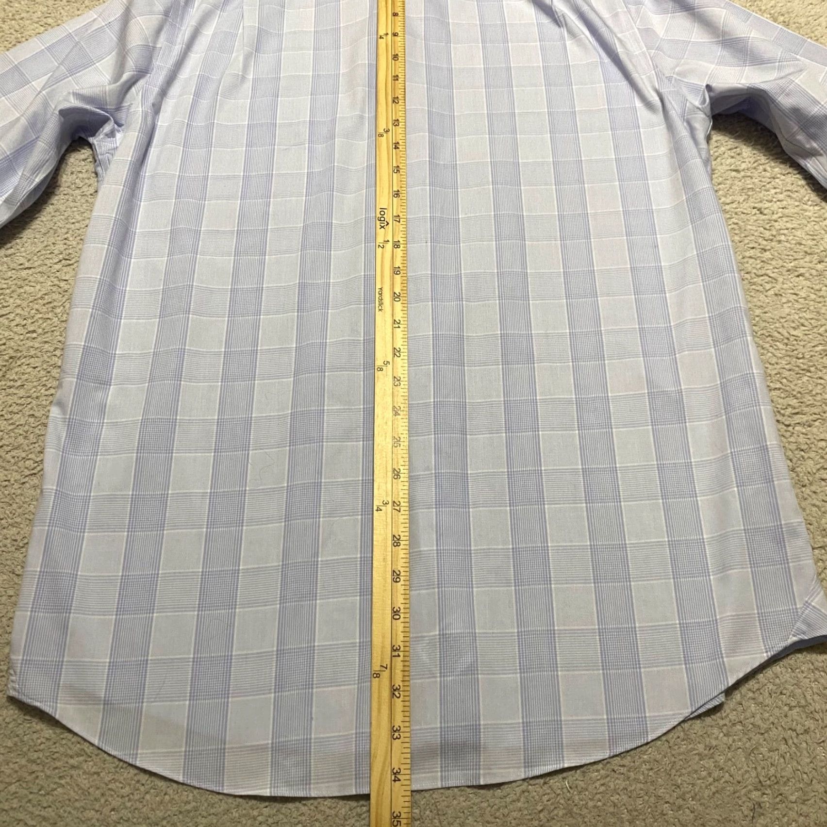 Stafford Stafford Dress Shirt Blue Plaid Long Sleeve Button-Front Classic Mens 15.5 100% Cotton Shirt Size 42R - 7 Thumbnail