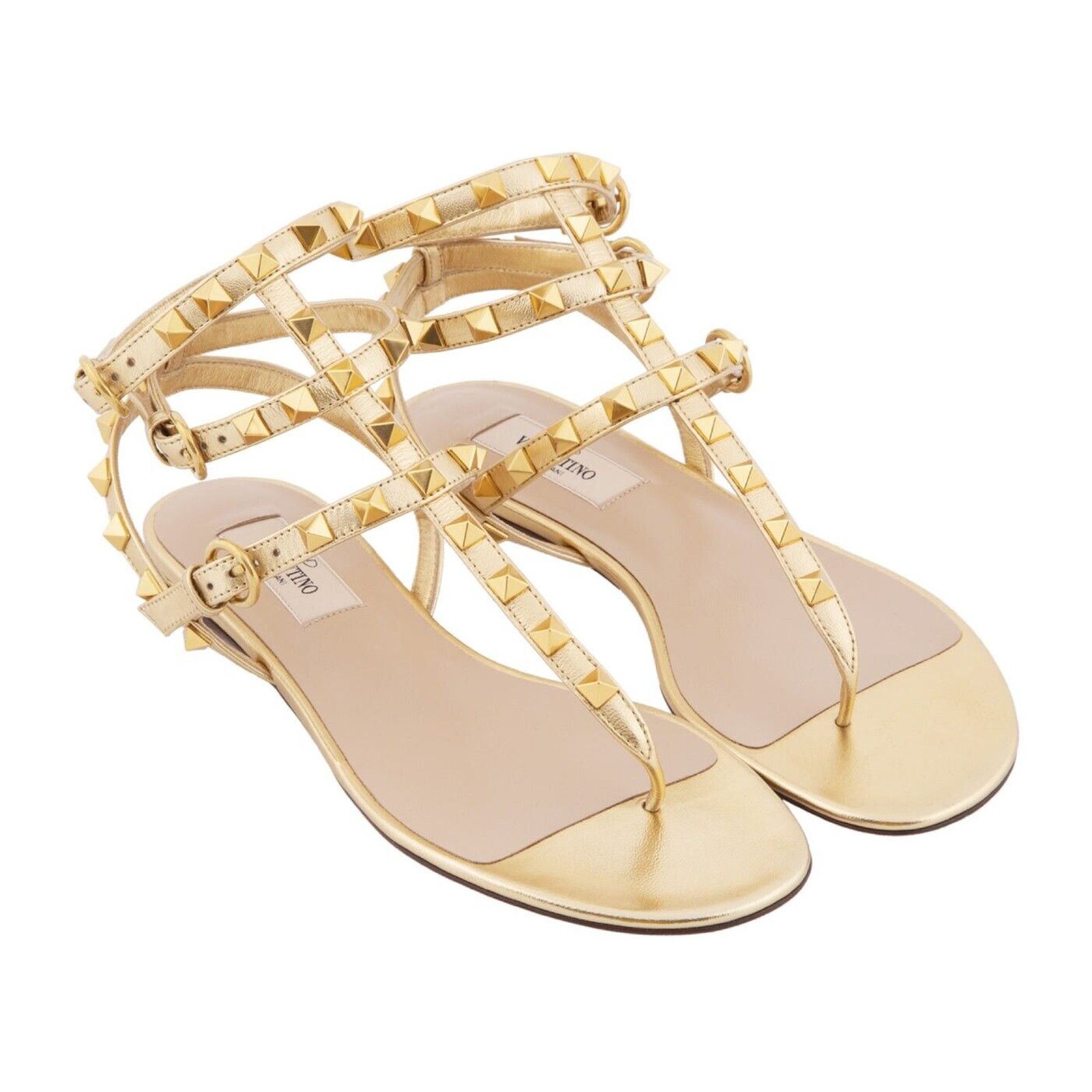 Valentino Valentino Rockstud KM5 Gold Leather Triple Ankle Strap Size US 6 / IT 36 - 4 Thumbnail