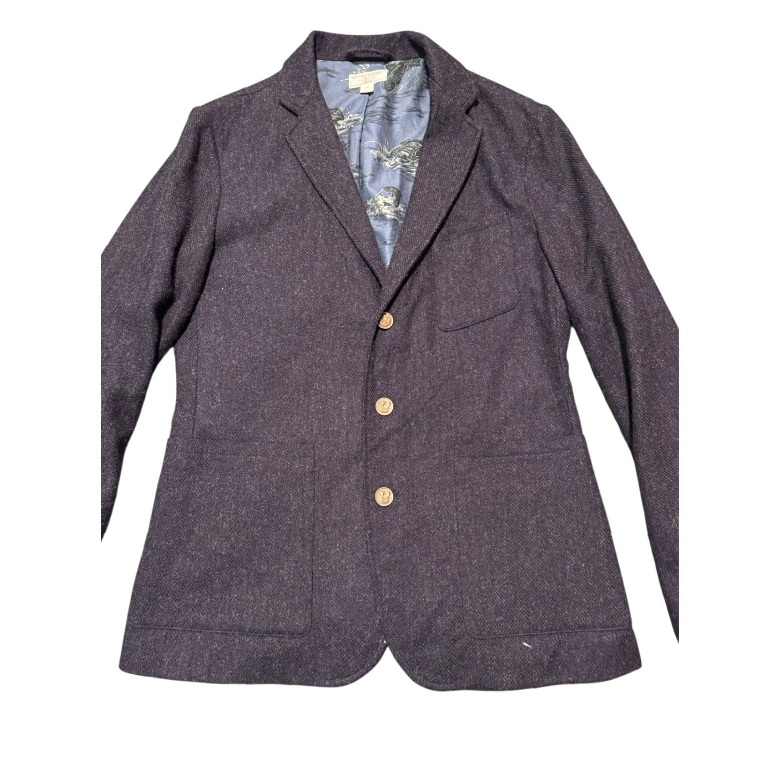 Wallace & Barnes Wallace & Barnes Knit Blazer Mens Alexander's Wool Koi Fish Dog Buttons Blue 38R Size 38R - 2 Thumbnail