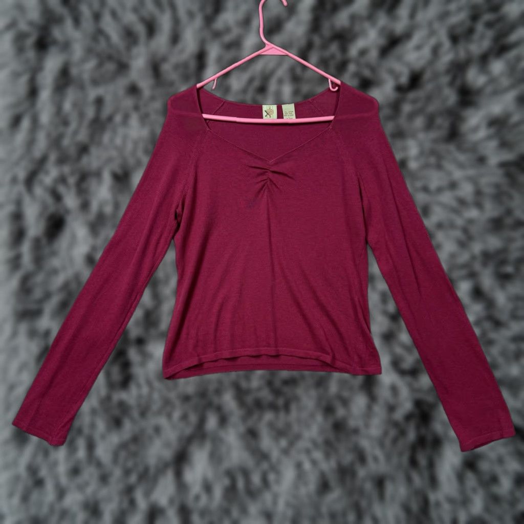 Vintage Y2K Romantic Knit Top L Fuchsia Ruched Vamp Femme Dainty Valentines Day Size L / US 10 / IT 46 - 1 Thumbnail