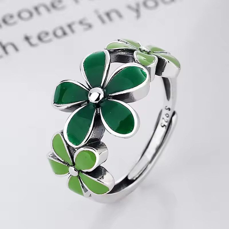 Jewelry Green Leaf Flowers Adjustable Ring Size ONE SIZE - 4 Thumbnail
