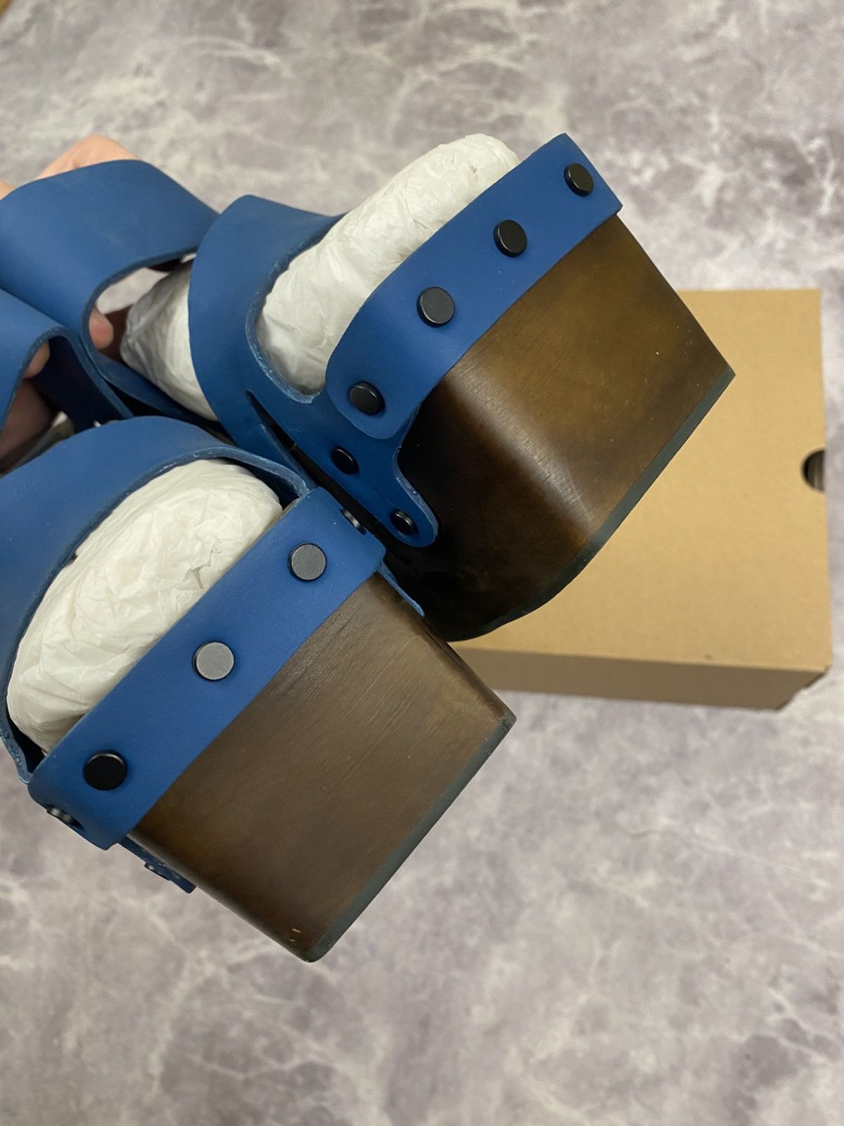 Eckhaus Latta Ugg x Eckhaus Latta Wooden Platform Clogs Blue Leather Upper Size US 10 / IT 40 - 5 Thumbnail