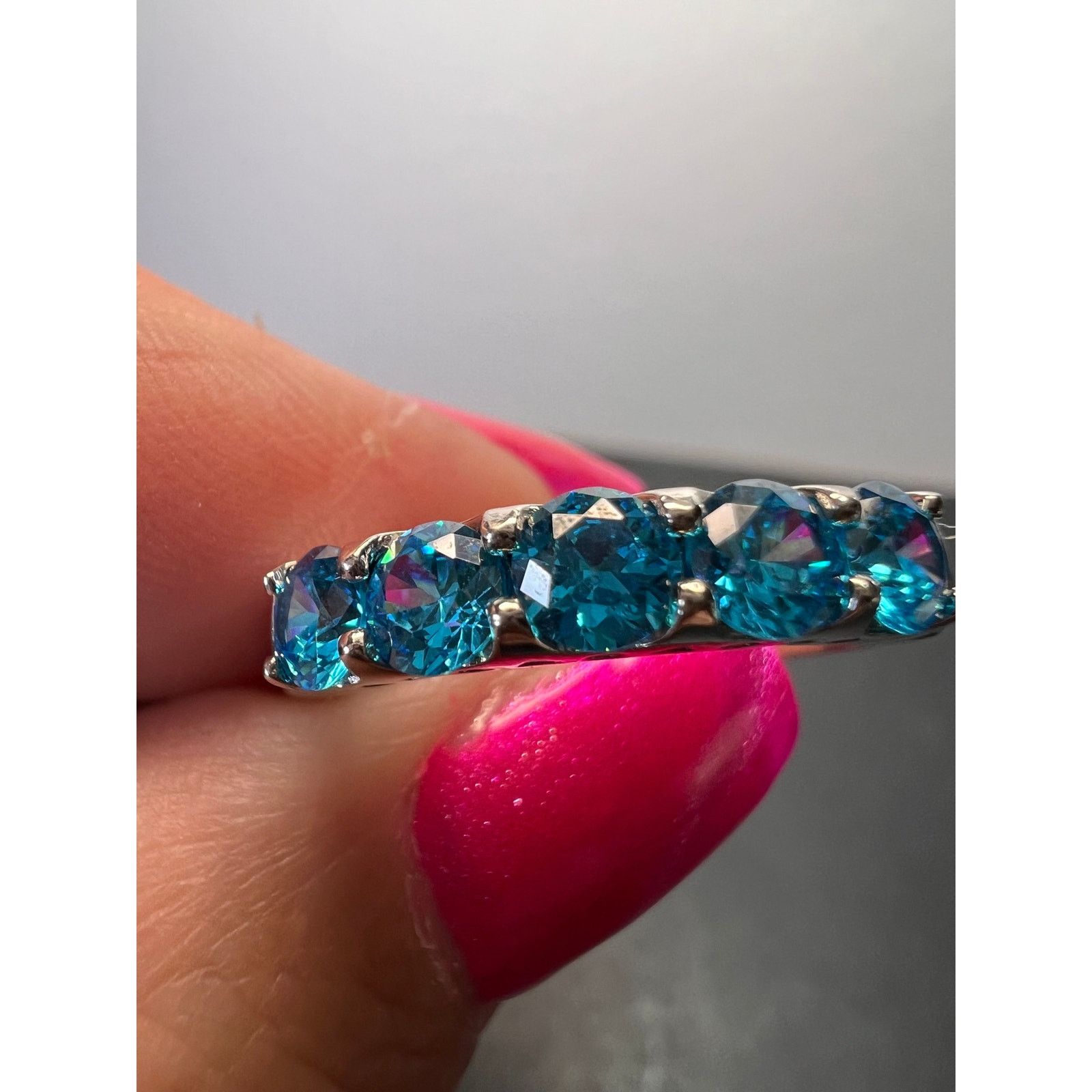 Other 5 stone blue CZ rhodium over Sterling silver ring size 9 Size ONE SIZE - 11 Thumbnail