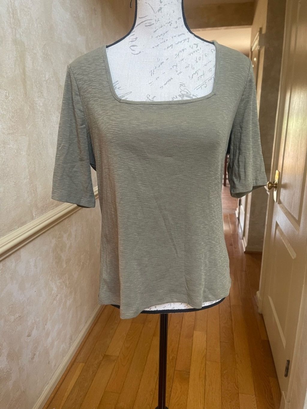 Bob Marley Marled Essentials Sage Green Slub Knit Square Neck Top L Size L / US 10 / IT 46 - 2 Thumbnail