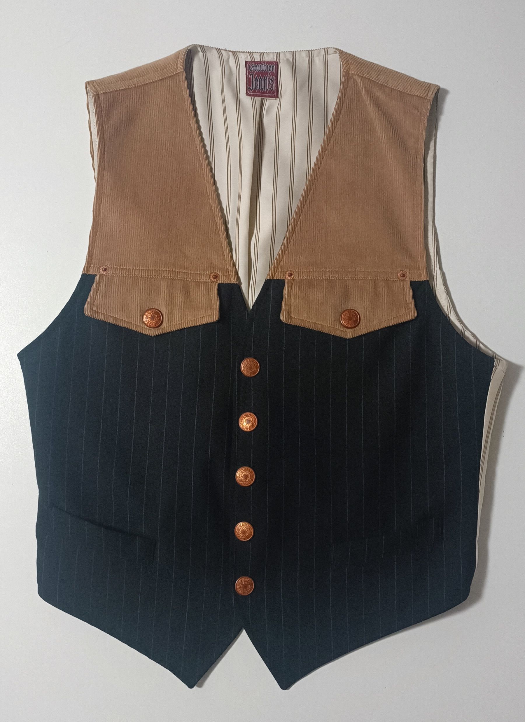 90's - Vest in courdoy and dark gray with stripes