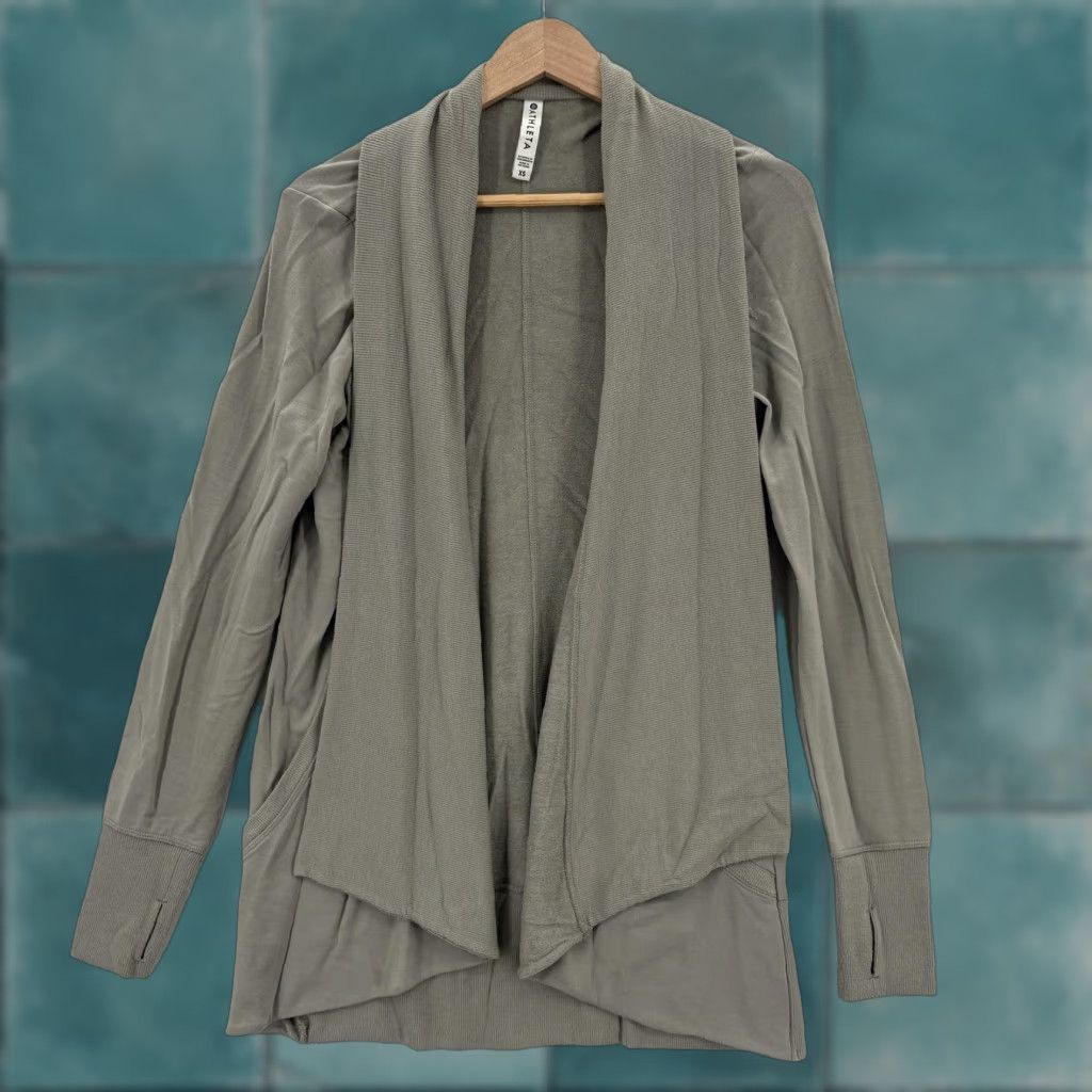 Athleta Athleta Cardigan Womens XS Gray V-Neck Open Front Thumbholes Lightweight Sweater Size XS / US 0-2 / IT 36-38 - 1 Thumbnail