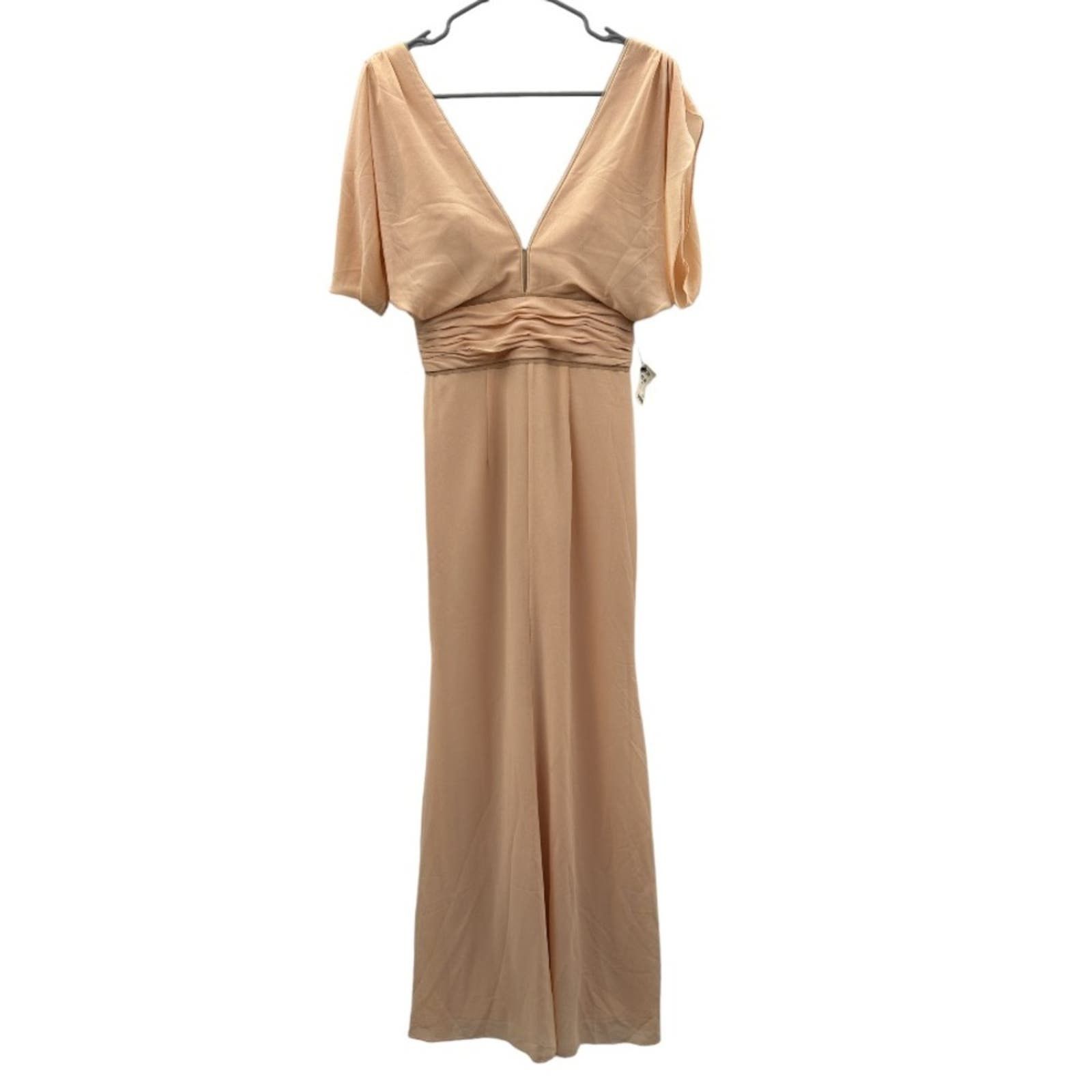 image of Bariano Corinne Peach Nude V-Neck Drape Maxi Dress Size 8 in Pink, Women's