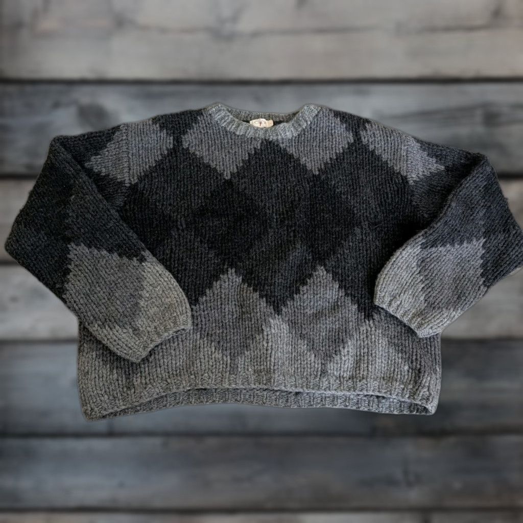 J.Crew J.CREW Men's Oarsman Fair Isle 100% Wool Sweater Diamond Pattern Black Gray L Crew Neck Pullover Winter Heavyweight Knit Knitwear Baggy? Size US L / EU 52-54 / 3 - 1 Thumbnail