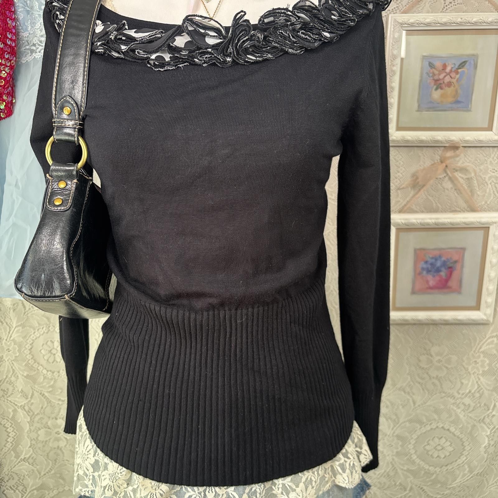 Baldinini vintage black polka dot grunge off the shoulder top Size M / US 6-8 / IT 42-44 - 2 Thumbnail