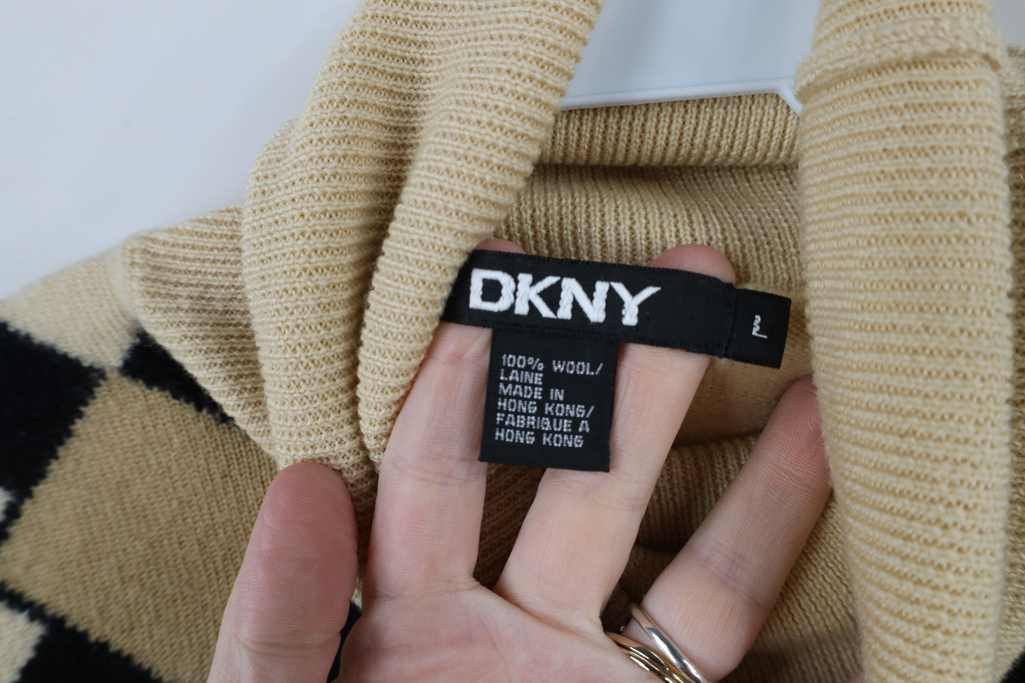 DKNY × Vintage Vintage 90s DKNY Wool Knit Diamond Turtleneck Sweater Size L / US 10 / IT 46 - 7 Thumbnail