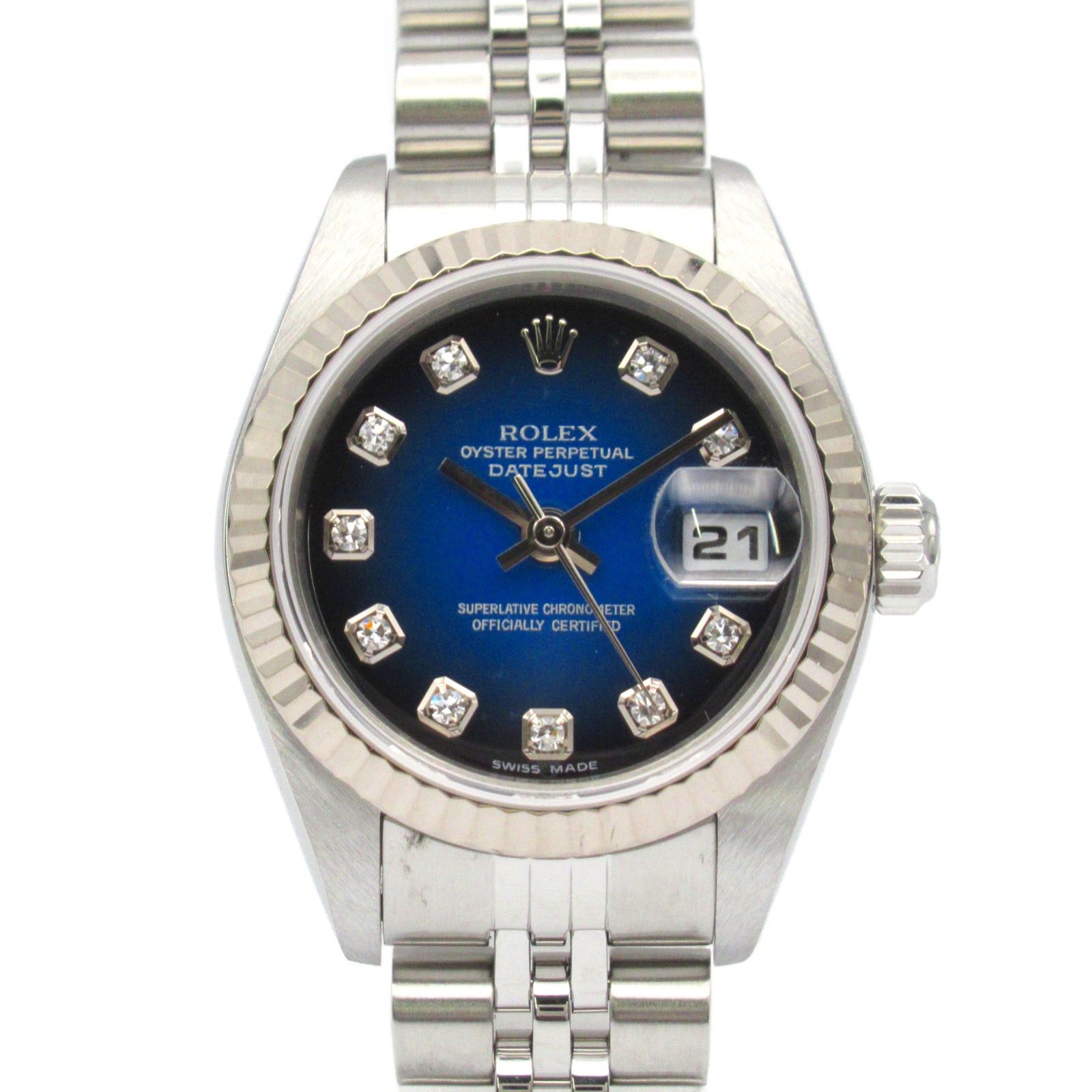 Rolex Datejust 10P Diamond F Women Watch Automatic Winding K18Wg (White Gold) Stainless Steel Blue Bg/np