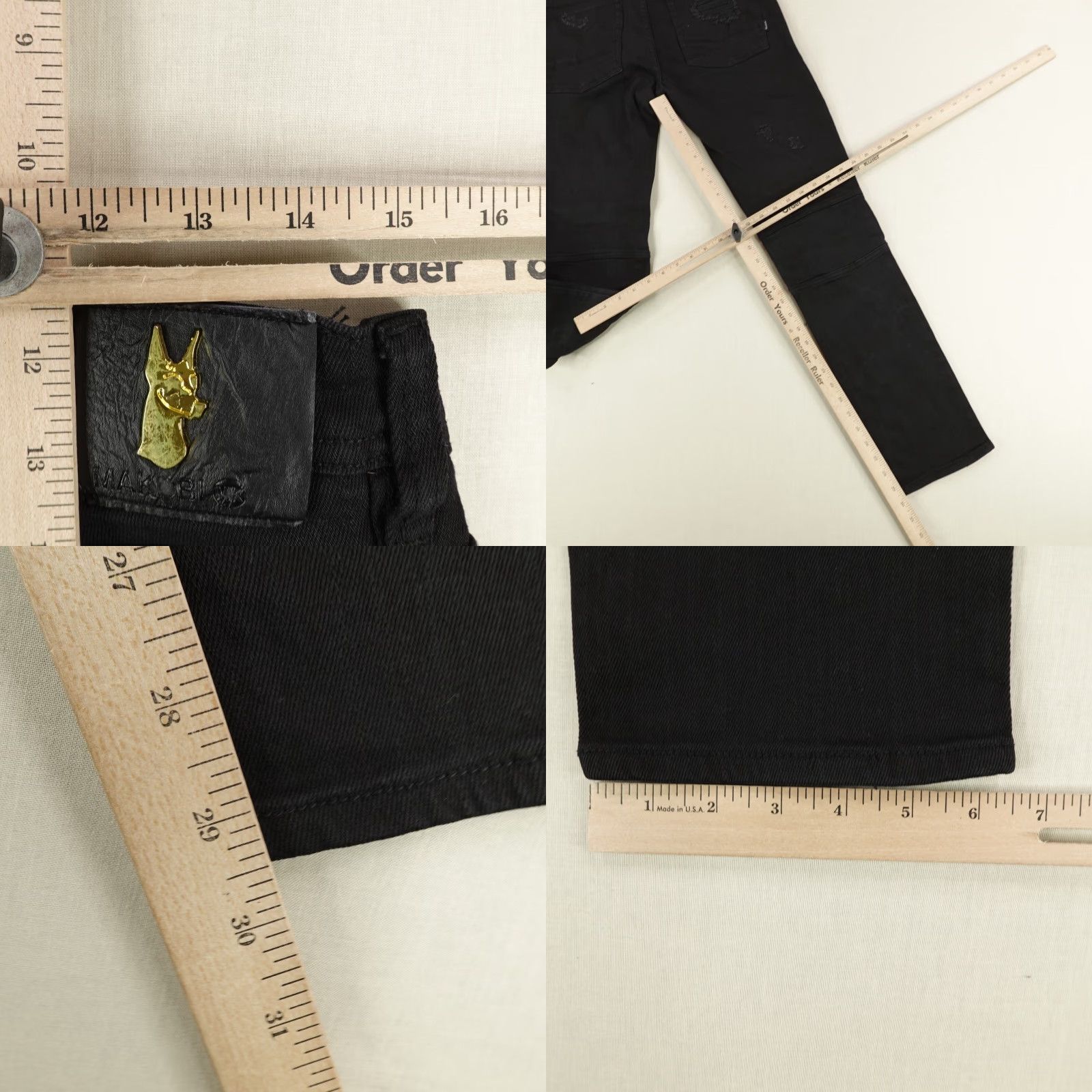 Denime Makobi Slim Fit Jeans Mens 30x32 Black Denim Distressed Stretch Pockets Size US 30 / EU 46 - 8 Thumbnail