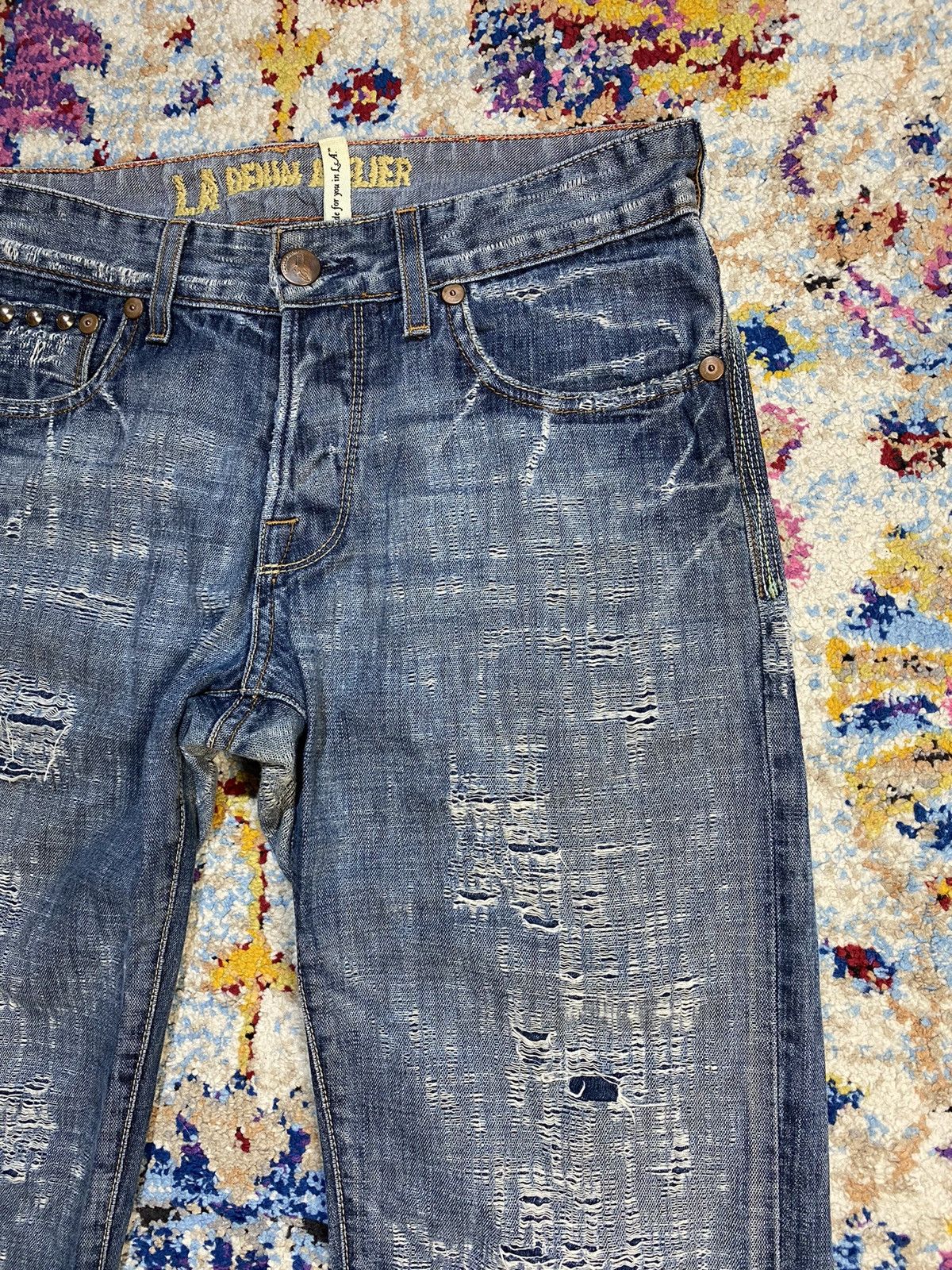 Other LA Denim Atelier Studs Ripped Flared Boot Cut Jeans Size US 30 / EU 46 - 9 Thumbnail
