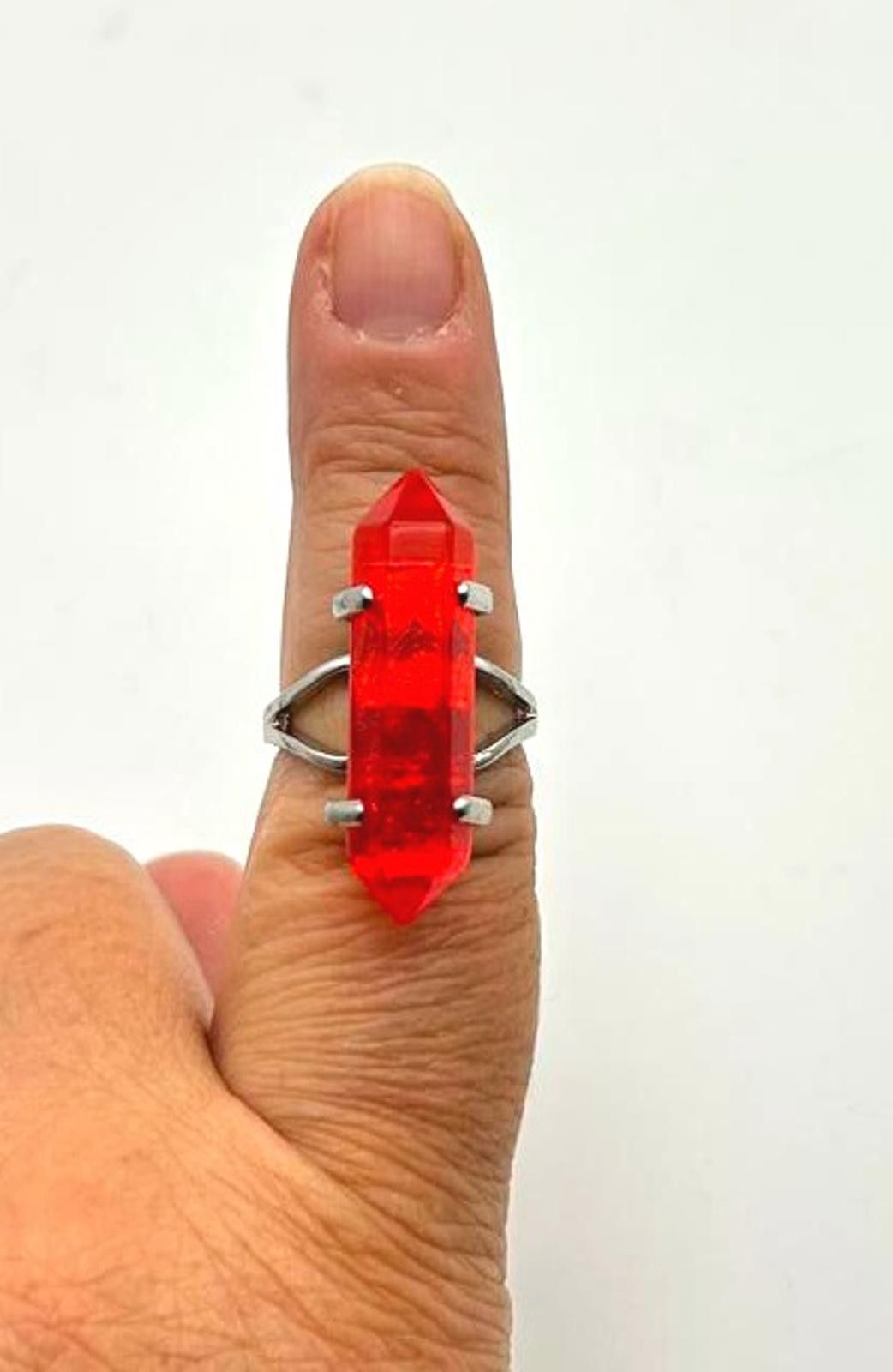 Designer Vintage Statement Ring Red Crystal Hexagon Lucite Jewelry Size ONE SIZE - 5 Thumbnail