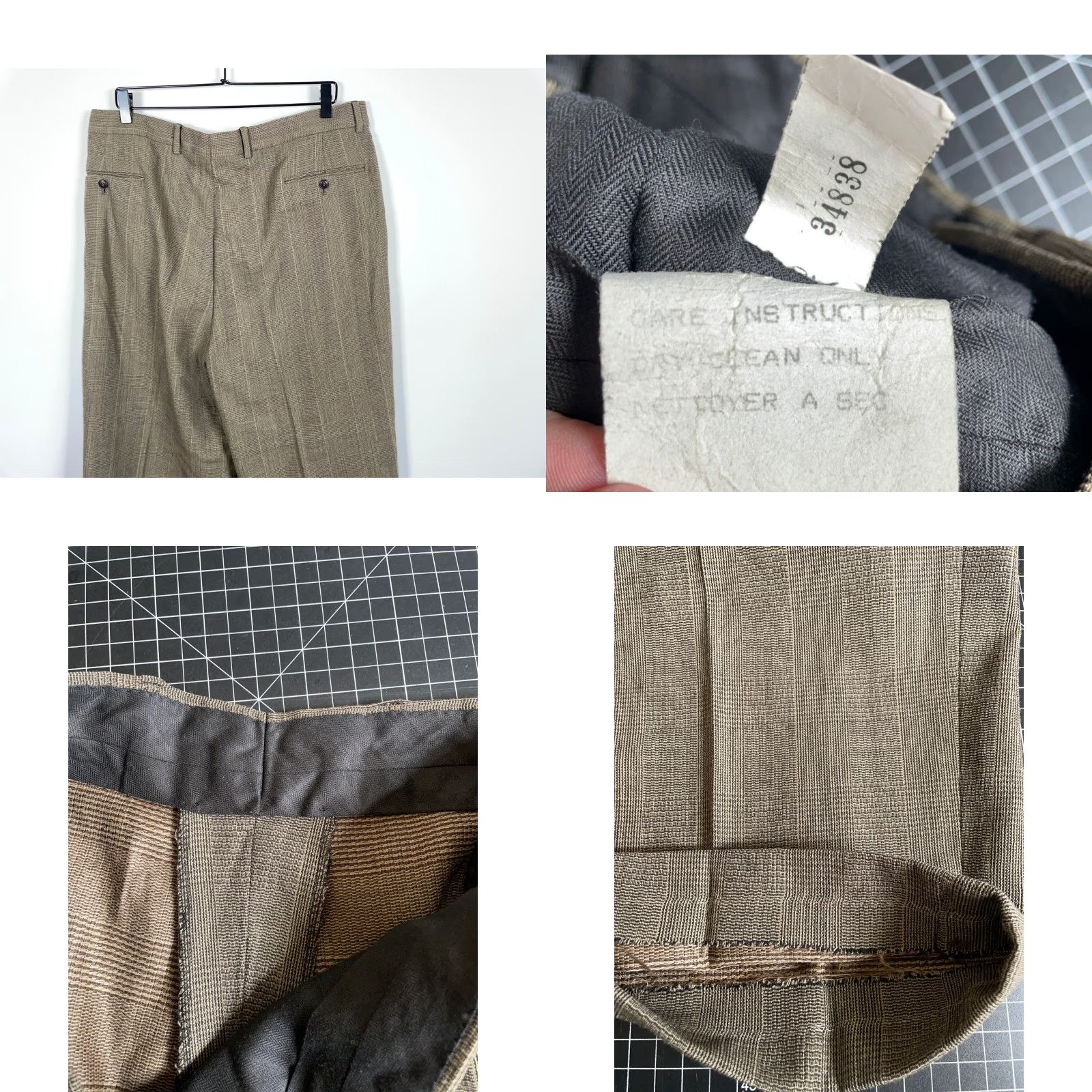 Vintage Vintage Wool Pleated Trousers Men's 37 x 30 Green Check Cuffed Italian Made Pants Size US 37 - 10 Thumbnail