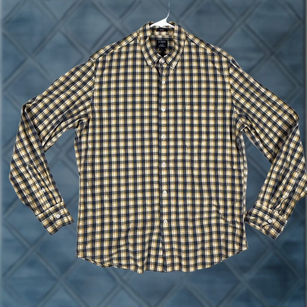 J.Crew J.CREW Button-Up Shirt Slim Flex Washed Yellow Plaid Long Sleeve Size L Mens Small business casual formal workwear shirt Size US L / EU 52-54 / 3 - 1 Thumbnail