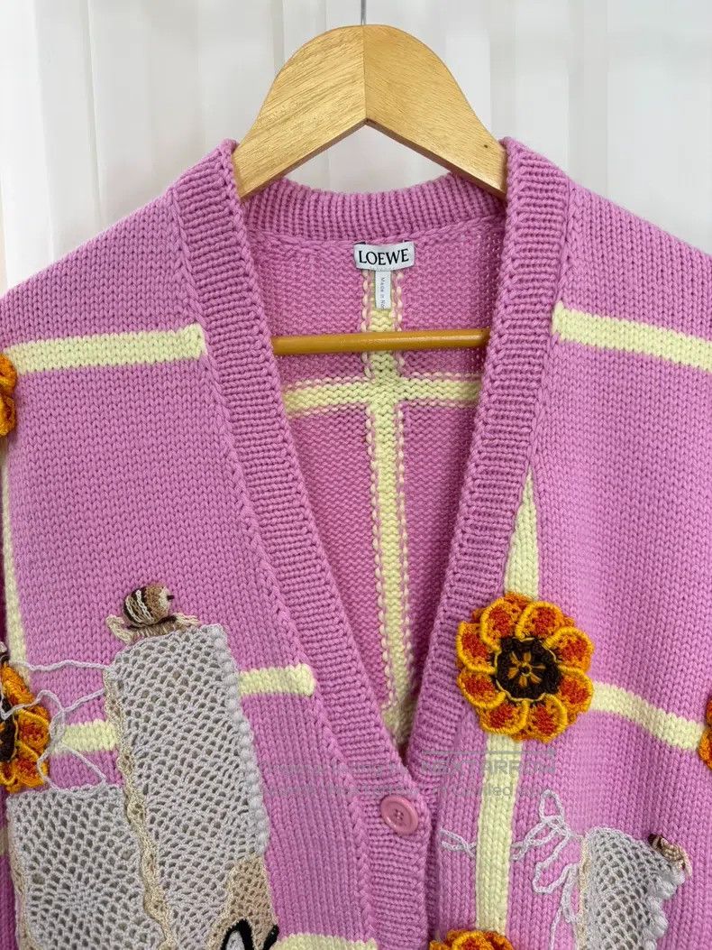 Loewe Pink 3D flower sweater cardigan
