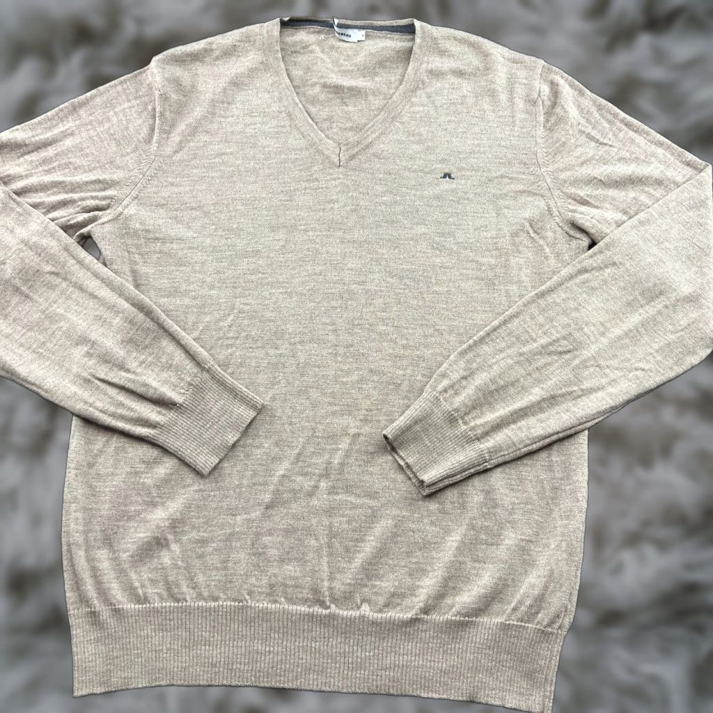 J.Lindeberg J. Lindeberg Mens Jumper XL 100% Merino Wool Beige V-Neck Pullover Sweater Shirt? Size US XL / EU 56 / 4 - 1 Thumbnail