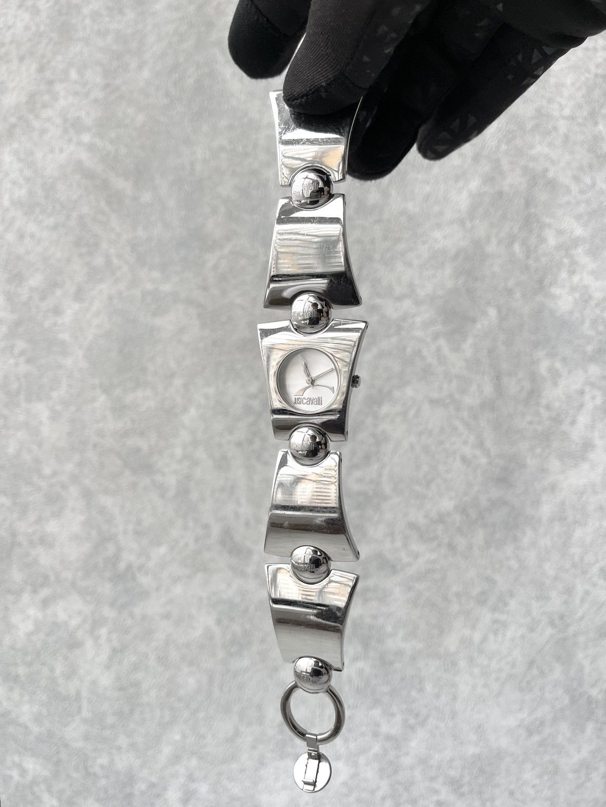 Just Cavalli Just Cavalli Archive Y2K Metal Link Tech Watch Silver Cyber Size ONE SIZE - 4 Thumbnail